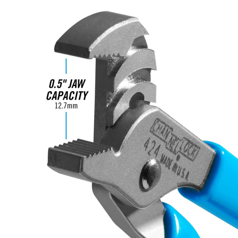 Close up of 4.5 Inch Slip Joint Pliers With Straight Jaw Tongue And Groove Hardened Steel Construction PERMALOCK Fastener