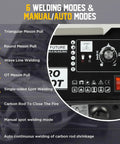 6 welding modes display on Dent Puller Welder Kit For Auto Body Repair 3000W Spot Welder With 6 Modes And 3800A Stud Welder