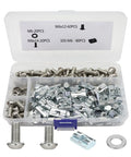 Top Shelf M6 Hardware Bundle Including Screws Slick Slide T Nuts And Flat Washers In Premium Stainless Steel For Pain Free Assembly On 10 Series Aluminum Tracks And Sturdy Diy Bracket Builds with assorted screws and T-nuts in clear box.