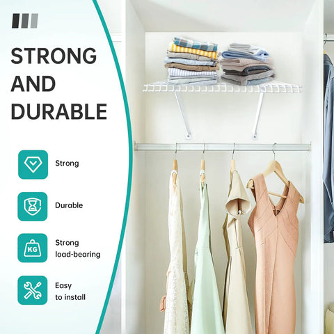 2 Pack 12 Inch White Finish Wire Shelf Brackets Heavy Duty Closet Support With Anchors And Screws Sturdy Metal Wall Mount Hardware Accessories Essential For Home Organization No Sweat Install holding towels in organized closet.