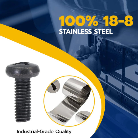 Black Stainless Steel License Plate Screws For Lexus Toyota And Honda Pack Of 4 Phillips Pan Head M6-1.0 x 16 Mm 18-8 Rustproof Bolts With Black Oxidized Finish For Secure No Fuss License Plate Mounts