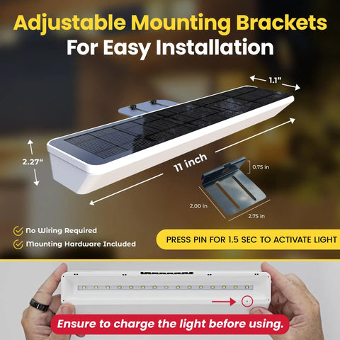 Solar Address Sign Light Two Pack With IP65 Waterproof showing adjustable brackets and LED details