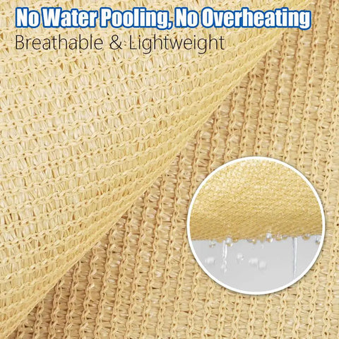 Sun Shade Sail Sand Yellow Rectangle 12Ft By 15Ft Permeable Garden Canopy Fabric Detail, Breathable UV Blocking HDPE Material
