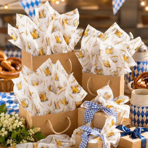 Beer Themed Tissue Paper Pack With 50 Sheets On 20x14 Inches Ideal For Gift Bags And Party Favors Featuring Beer Glass Foam Wheat And Gold Designs