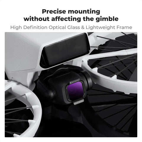 Hybrid ND And PL Drone Filter Kit For DJI Flip And Lito X1 Cameras attached, showing precise mounting and frame details.
