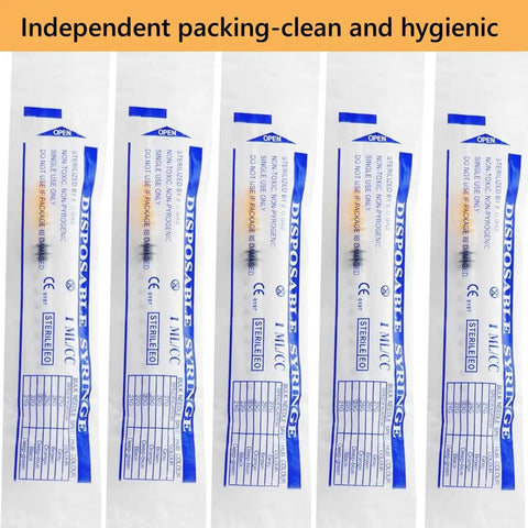 Premium 100 Pack 1Ml Luer Lock Syringes With 25Gauge Needles, Heavy Duty Industrial Disposables in individual sterile packaging.