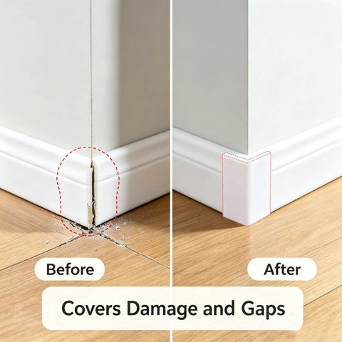 Thickened White Self Adhesive Rubber Corner Protectors Set Of 4 Cushioned Guard Strips For Baseboard Wall And Furniture before and after image showing corner protection