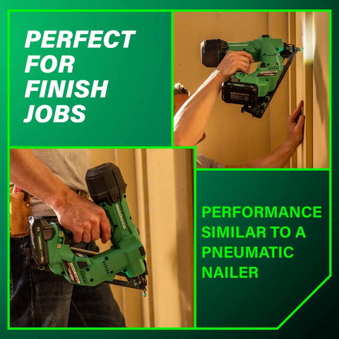 Person using Cordless 18V Brushless 15-Gauge Angled Finish Nailer Kit With 2.0Ah Battery for hardwood trim installation.