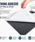 Hand showing Ultra Grippy Self Adhesive Rubber Pad Sheet Heavy Duty Non Slip Backing for easy peel and stick application.