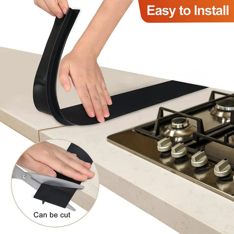 Close-up of hands installing Stove Gap Cover 21 Inch Silicone Gap Filler for Kitchen Counter and Stove Heat Resistant Easy Install Easy Clean