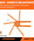 Jorgensen 7-inch aluminum miter saw protractor with laser-etched scales, orange multi-arm angle finder