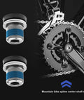 4 Pack Bicycle Crank Arm Bolts For E Bikes M15 ISIS Crank Screws Durable Steel Build With Plastic Seal No Crank Cap Required Compatible With Bosch And Brose E Bike Drives next to a bicycle crankset.