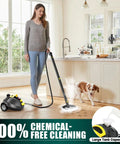 Woman using Multipurpose Steam Cleaner For Home Use With 275F High Temperature, 20 Accessories, 13 Ft Cord to clean kitchen floor