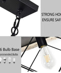 Close-up of Farmhouse Rectangular Five Light Chandelier features E26 bulb base and sturdy hook for secure installation.