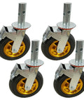 Bulletproof 8 Inch Rubber Scaffolding Caster Wheels 4 Pack Dual Locking Brake And Swivel 360 Degree smooth roll with steel core