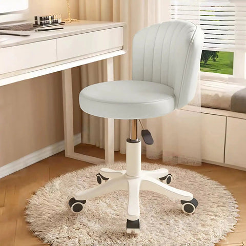 Small Round Rolling Desk Chair Armless Design Comfy PU Leather Seat Height Adjustable Swivel Office Chair For Computer Desk