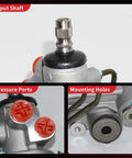 Close-up of hydraulic power steering rack input shaft, pressure ports, and mounting holes for Toyota 4Runner, FJ Cruiser, Lexus GX470 2003-2009.