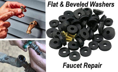 48 Piece Faucet Washers And Brass Bibb Screws Assortment For DIY And Professional Repairs, flat and beveled washers