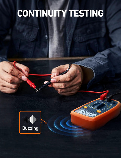 Orange Digital Multimeter With Capacitance Measurement And 2000 Counts For DC AC Voltage, Current, Resistance, Continuity And Diode Testing, Range 200nF To 2000μF, Handy Ohm Meter For Home And DIY Electronics. Continuity test with probes