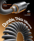 Close-up of bend-resistant, metal connector on Durable USB A to USB C Cable Set for CarPlay and Android Auto, 2 Pack Coiled Cord
