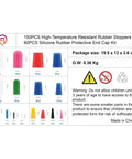 High Temp Silicone Rubber Tapered Plug Kit With 150 And 60 End Caps For Masking Off Holes In Painting And Coating Projects Fits One Sixteenth To Three Quarter Inch Holes For Spray Work And DIY Jobs packaging dimensions and safety warning