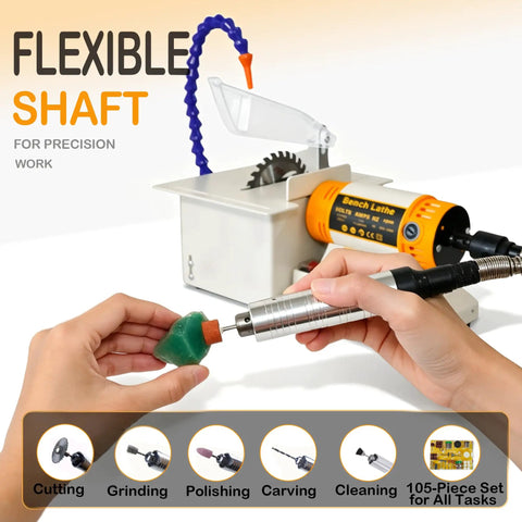 Hands using all-in-one wet saw with flexible shaft for Lapidary Saw Kit For Cutting Rocks And Stones, Gemstone Crafting Tools.
