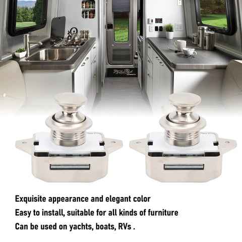 Push Button Cabinet Latch For RVs And Yachts, Zinc Alloy Cupboard Door Lock With Screws And Spare Cap, Pearl Nickel Finish