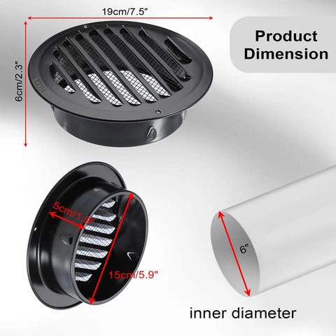6 Inch Stainless Steel Round Air Vent Cover With Built In Fine Mesh For Soffit Exhaust Ventilation in Kitchen Bathroom Garage Office Warehouse