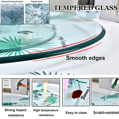 Tempered Glass Lazy Susan Turntable For Dining Table With Swivel Assist System showing smooth edges and durability features.