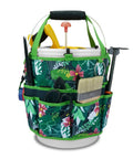 Five-Gallon Bucket Tool Organizer With 18 Pocket Garden Caddy And Hangable Handle, floral print with tools in pockets