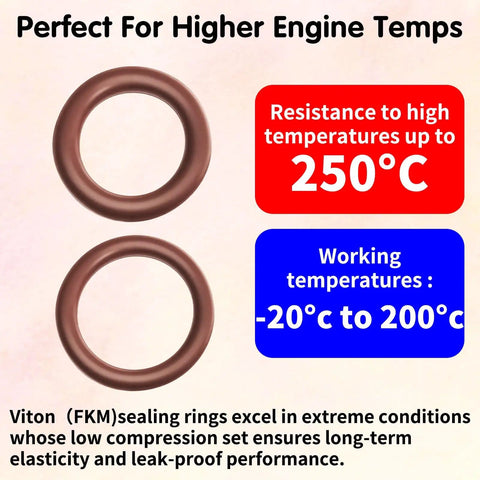 20 Pack Three Eighths Inch Viton O Rings With Two Inner Sizes 9.2 By 2.4mm And 10 By 2mm For Quarter Inch Quick Couplers And Hydraulic Systems Easy Swap Heavy Duty High Temperature FKM Sealing Washers in temperature range