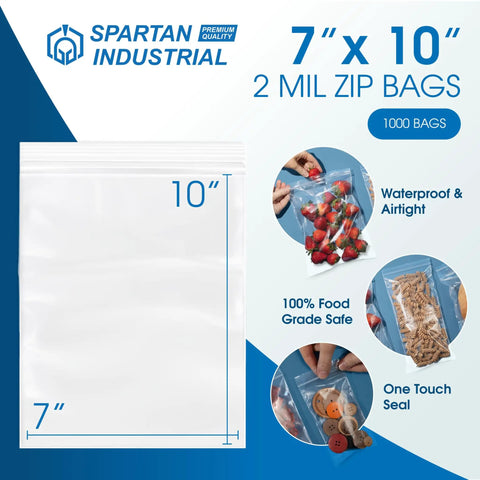 1000 Count 7x10 Inch Clear Reclosable Zip Bags With Airtight Seal, 2 Mil Poly Bags Made From Virgin LDPE For Total Water Resistance, Storage, Packaging, And Merch Protection on pack