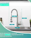 Single Hole Stainless Steel Kitchen Faucet With Pull Down Sprayer And LED Temperature Indicator, side view with dimensions