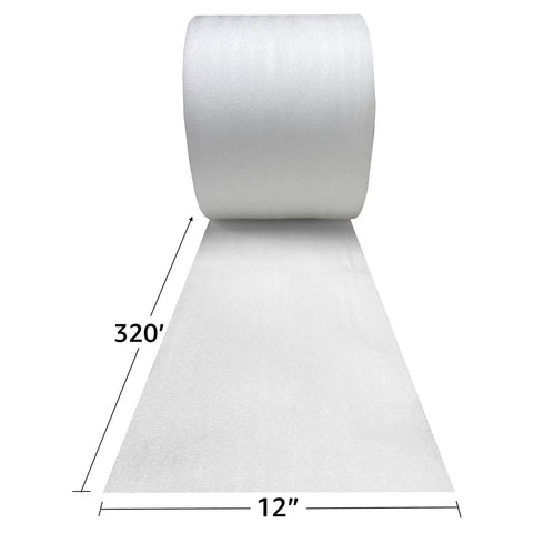 Foam Wrap Roll 320 Ft By 12 In Thick 1/16 Inch Perforated Every 12 Inches, Moisture Resistant And Dust Free Cushioning, White