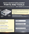 Infographic detailing 279838 Dryer Heating Element With Thermostat And Thermal Fuse Kit specifications and uses.