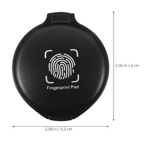 Dual Pack Portable Fingerprint Ink Pad For Secure Identity Checks And Legal Documents Featuring Fast Drying Dark Formula With Pro Grade Sponge Base, round black pad showing dimensions.