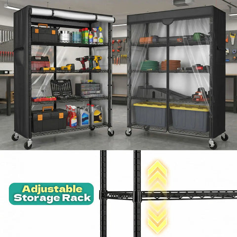 Heavy Duty Wire Shelving Unit With Wheels And 600D Oxford Cover, 36-Inch By 18-Inch By 72-Inch, Upward Facing Safety Wave Edge Design, Sturdy 19mm Metal Rods And Reinforced Panels For Stable Garage Storage with adjustable shelves