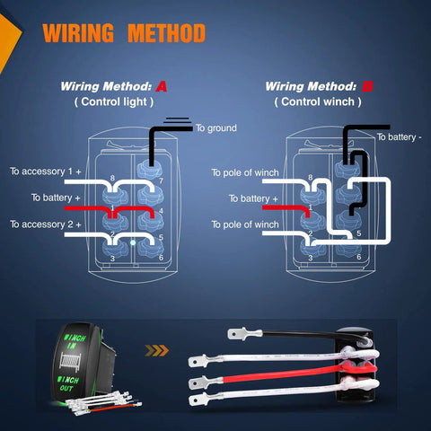 7 Pin Winch Rocker Switch DPDT Momentary Toggle On Off On 3 Way Electrical 12V 20A 24V 10A Waterproof Green With Jumper Wires For Trucks RV Boats Automotive Cars wiring diagram