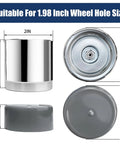 Stainless Steel Trailer Wheel Bearing Protector With Dust Cover Caps 1.98 Inches, showing measurements and top view on white background.