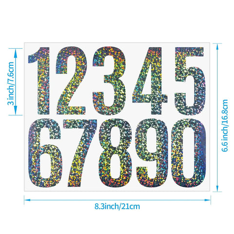 3 Inch Reflective Number Stickers 0 To 9 Set, All Weather Waterproof Vinyl Self Adhesive, 6 Sheets, Extra Bright Visibility on sheet