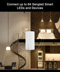 Modern living area with smart lighting setup using Zigbee Smart Bulb With Built In Hub BR30 Dimmable Flood Light Soft White 2700K 10 Pack.