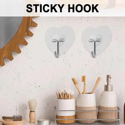 Heavy Duty Adhesive Wall Hooks With Slick Grip Keep Your Towels And Gear Locked In Place Zero Drilling Hassle Clear Transparent Look Fits Any Room Flawlessly with heart-shaped design, ideal for bathroom use.