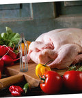 Stainless Steel Peking Duck Keeping Tool for Even Cooking with fresh vegetables on a wooden cutting board.