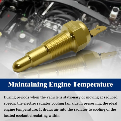 Ground Thermostat Switch For Auto Cooling Fans One Eighth Inch NPT 200F On 185F Off Heavy Duty Build Quick Install For Cars And Trucks Keeps Radiator Fans Running When You Need It And Stops Overheating, gold 1/8 NPT brass switch with spade terminal