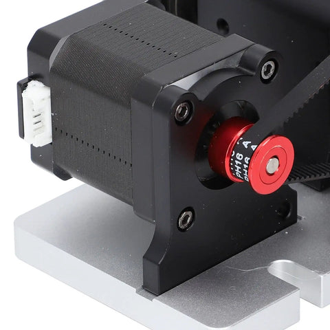 Built Like A Tank Cnc Fourth Axis Rotary Module Kit With High Torque 42 Stepper Motor close-up view of motor and drive gear.