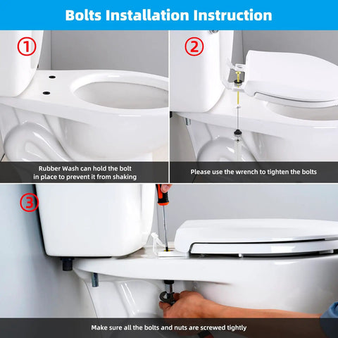 Bolts Installation Instruction for Rock Solid Universal Toilet Seat Bolt Kit Includes Four Heavy Duty Brass Fasteners With Corrosion Resistant Metal Nuts And Flanged Washers Plus Soft Rubber Gaskets For No More Drip Drama And Foolproof Swap Out.