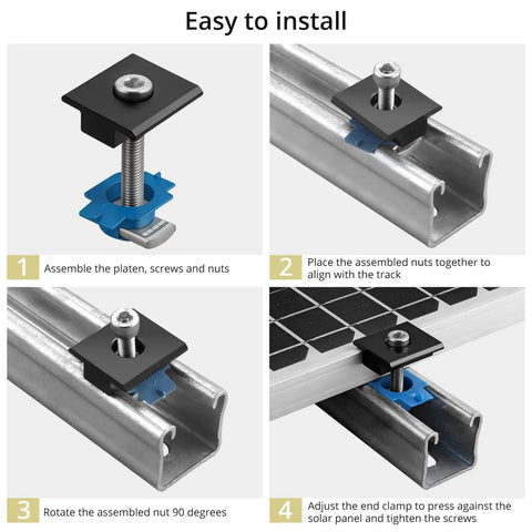 Rock Solid 10 Pack Solar Panel Mid Clamps For Unistrut Rail Tracks 40Mm Aluminum Hardware installation steps on aluminum tracks.