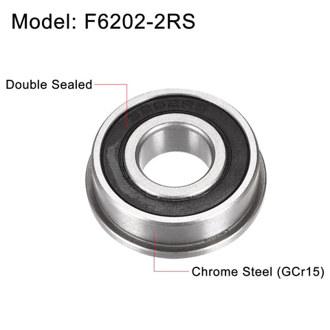 F6202-2RS Flanged Ball Bearing 15x35x11mm Double Sealed Chrome Steel ABEC1 Set Of 4 High Load Low Noise Bearings For Machinery RC Cars DIY Projects And Equipment Maintenance