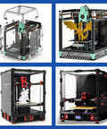 Four 3D printers with dragon and sculpture models, featuring Corner Brackets For 4040 Aluminum Extrusion 5 Hole T Shape Joint Plates Set