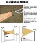 Installation method for Desert Sand 20x20 Sun Shade Sail Square Waterproof Outdoor Canopy With UV Protection For Patio Garden Backyard Deck And Poolside Breathable HDPE Shade To Cut Heat And Block 95 Percent UV Rays.